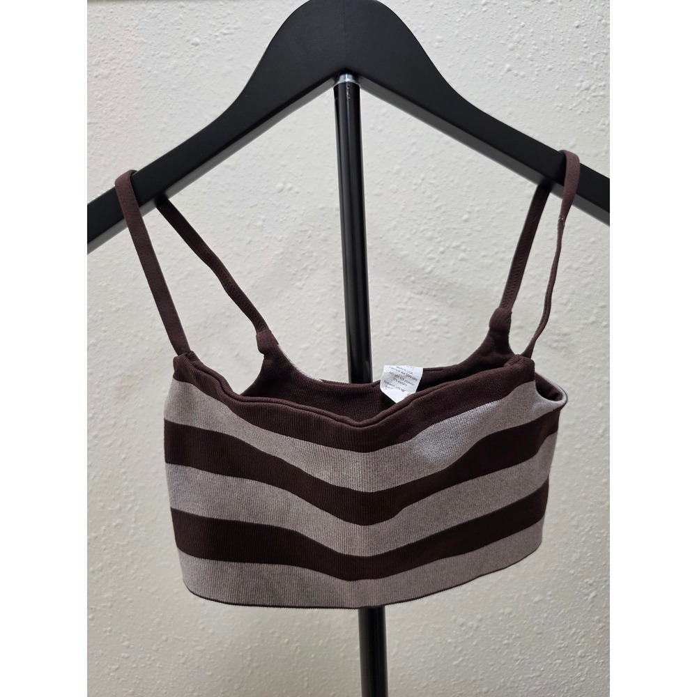 Free People Movement Striped Ribbed Crop Cami Top Brown Tan M/L